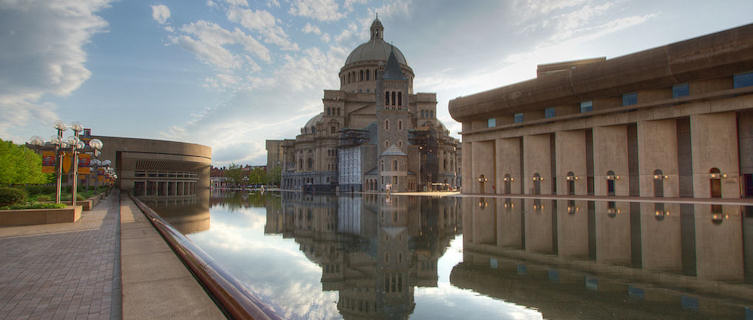 Science Church Centre and reflecting pool, Boston