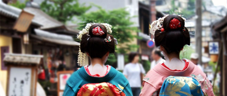 Geishas in Kyoto city, near Osaka