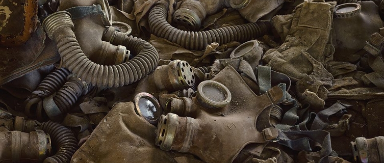 Abandoned gas masks in Pripyat, near Chernobyl