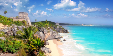 The beach at Tulum and its stunning Mayan ruins backdrop