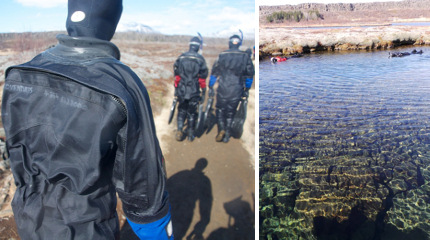 With water at only 2°C, drysuits are essential