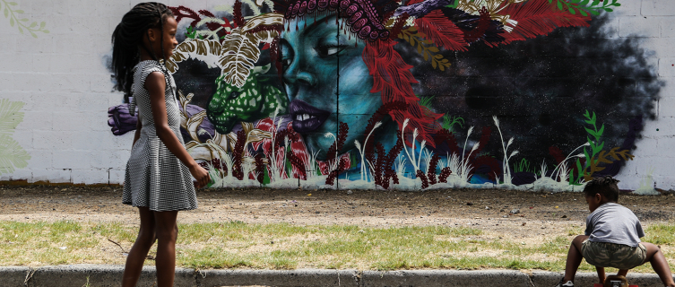 Kids playing in Cape Town's colourful Langa Quarter