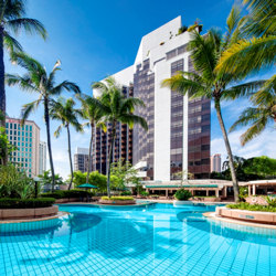 The hotel's huge pool is perfect to cool down from the heat