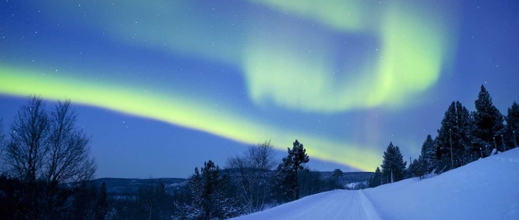 The auroras borealis over Lapland, Finland