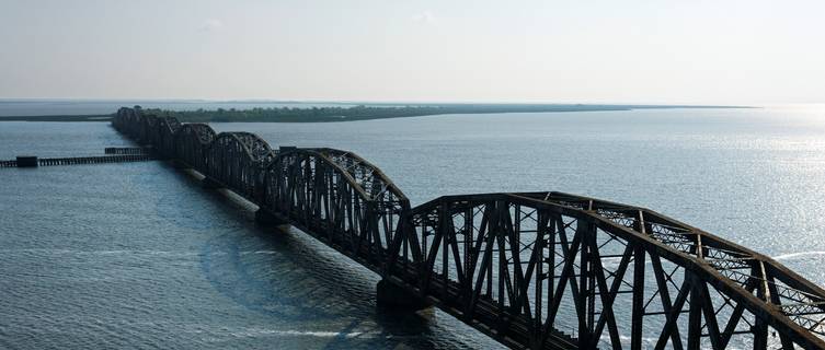 Aerial view of bridge over Mississippi River, Rigolets, Louisiana