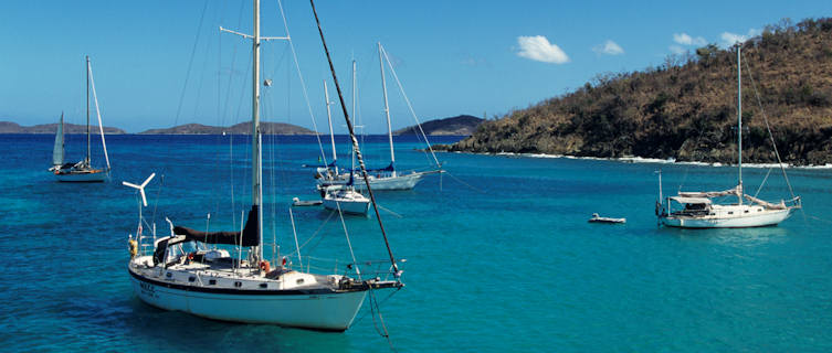 Boats moored at St. John, US Virgin Islands