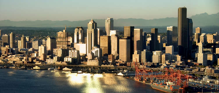 Downtown Seattle and industrial harbour