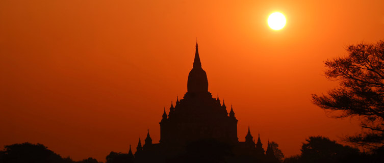 Hot air balloon over historical Bagan, Myanmar