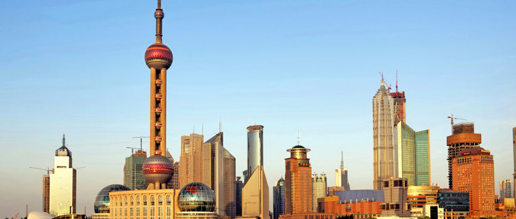 Shanghai Pudong skyline at sunset