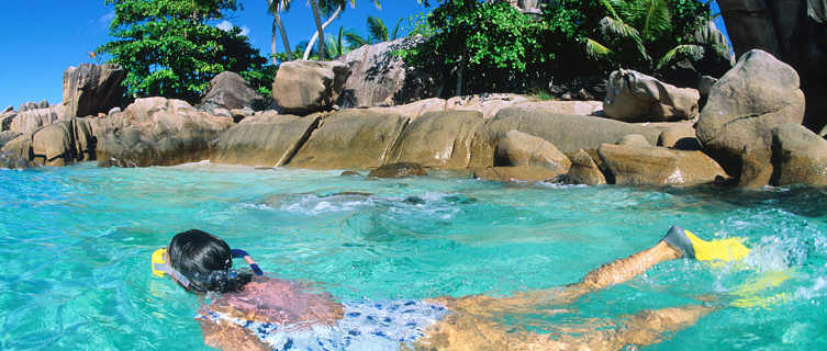 Snorkeller off Praslin Island