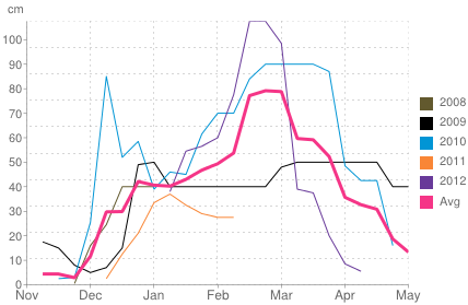 Average snow depth in Bled